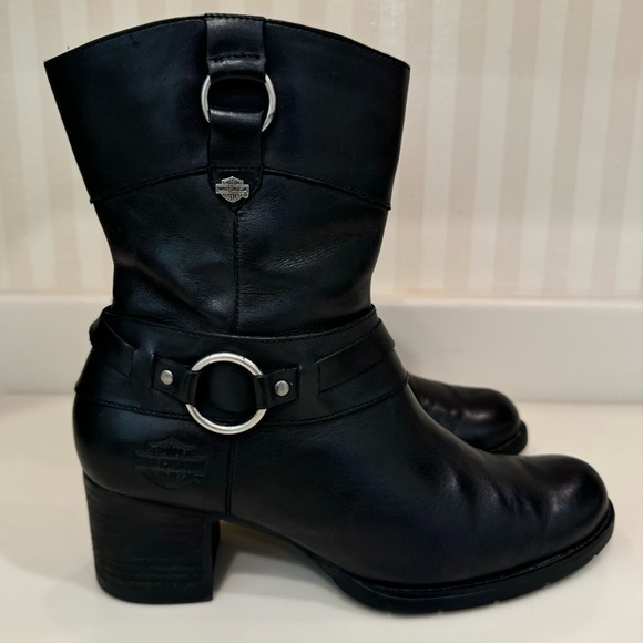 Harley Davidson Black Leather Riding Boots Women’s Size 7 D85397 - Picture 3 of 16
